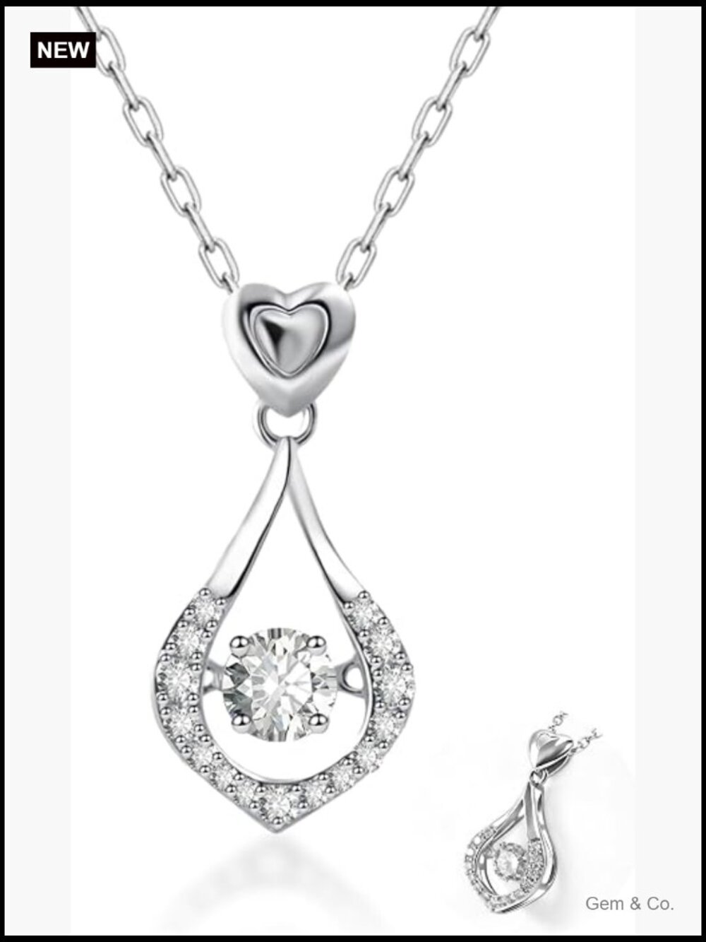 0.62ct D VVS Moissanite Dancing Stone Pendant Necklace Heart Teardrop